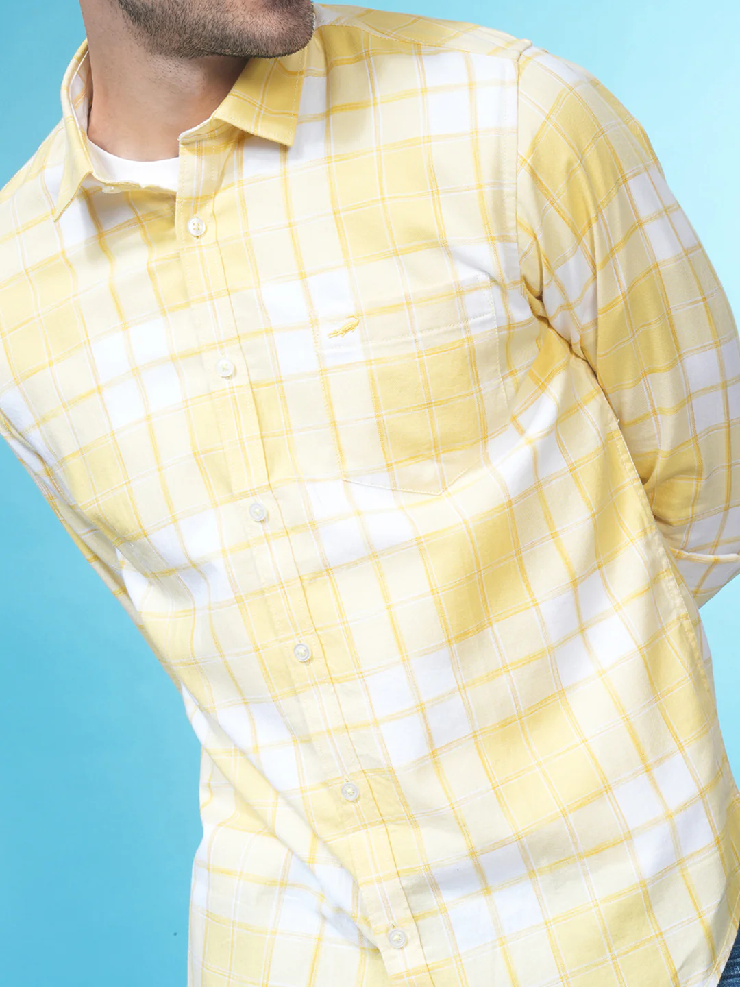 Cotton Uneven Look Check Shirt Yellow