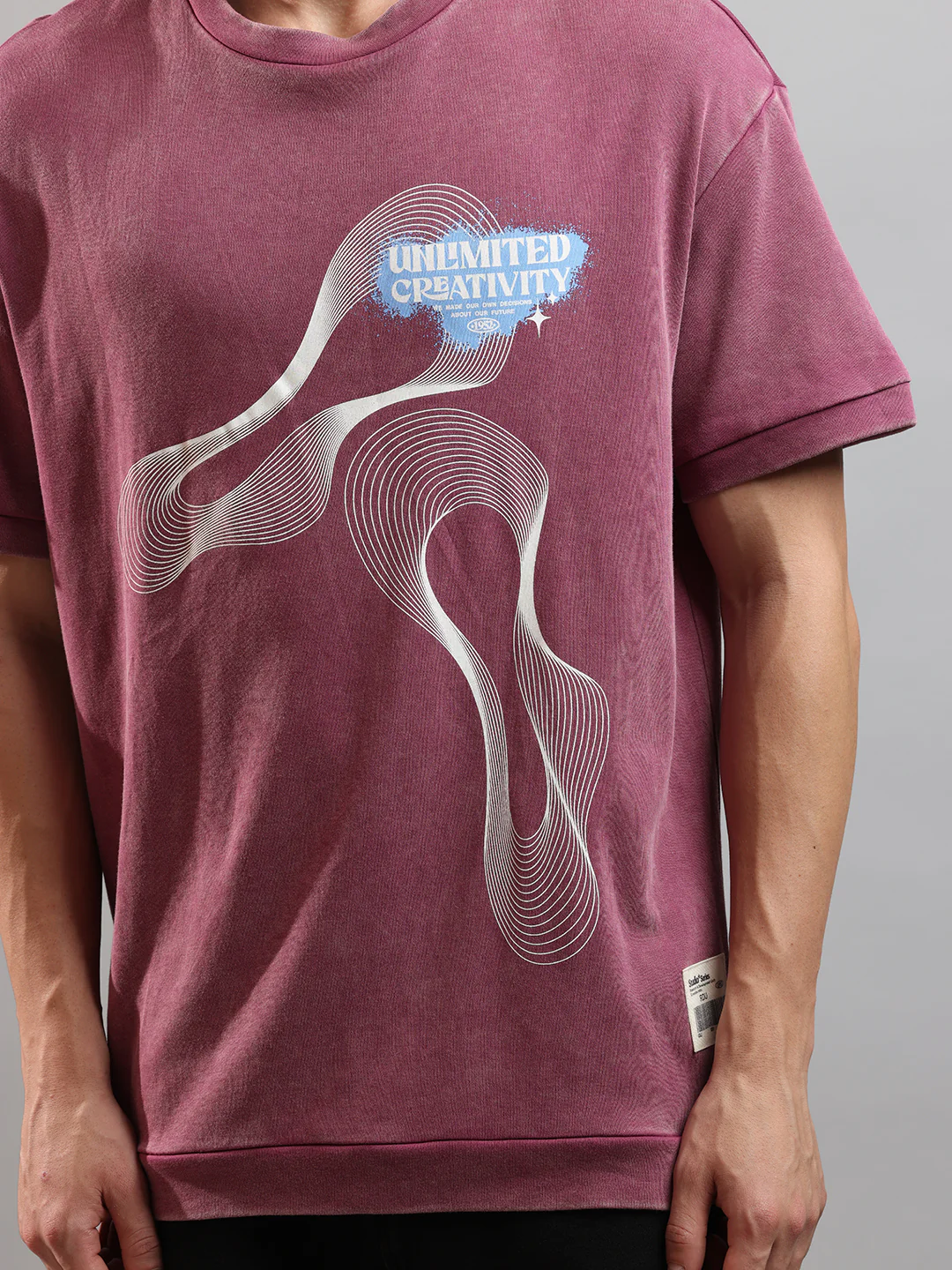 Ribbed Edge Hybrid Tee Over Sized Crew In Astro Dust