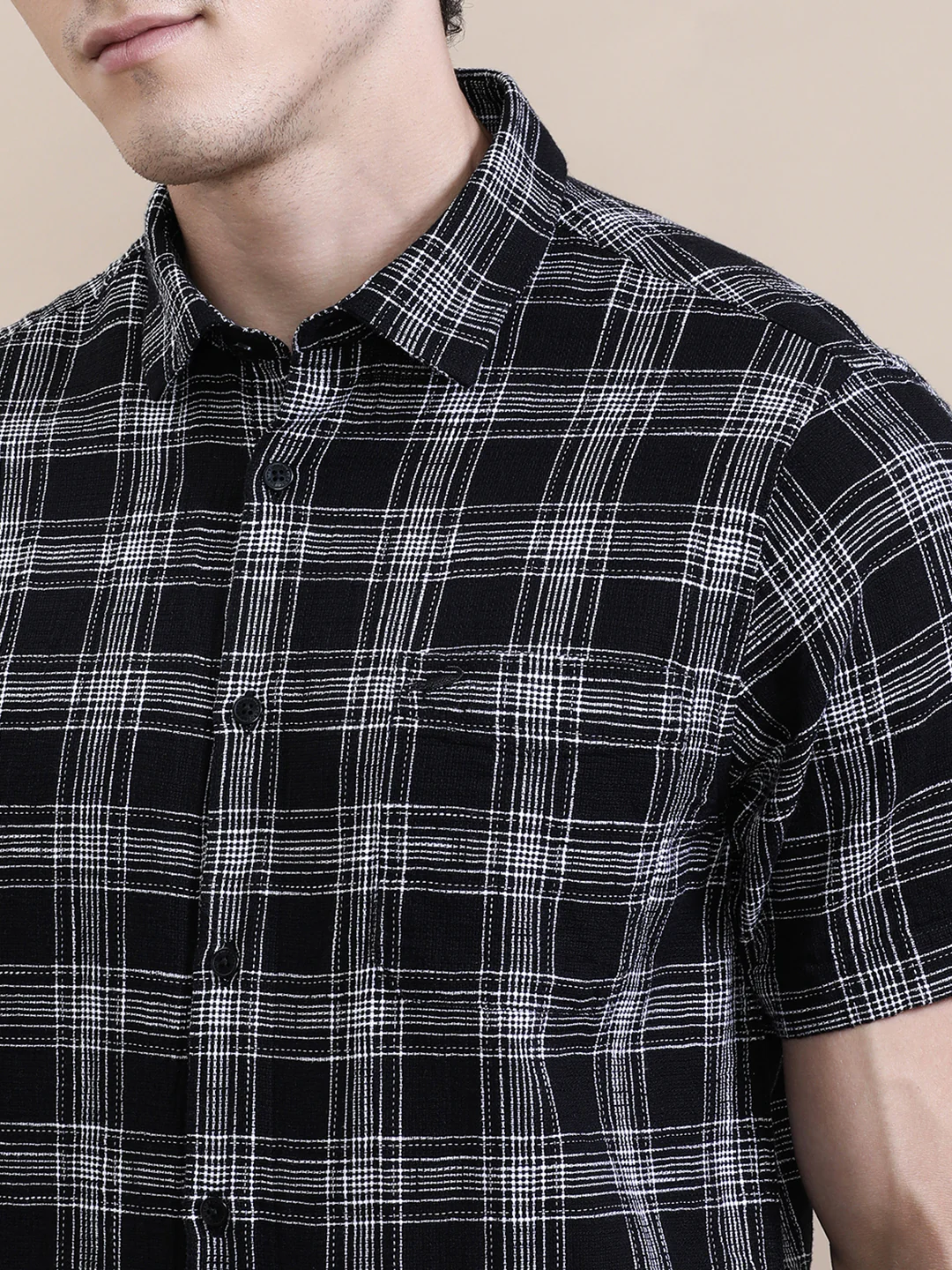 Cotton Textured Checked Half Sleeve Shirt