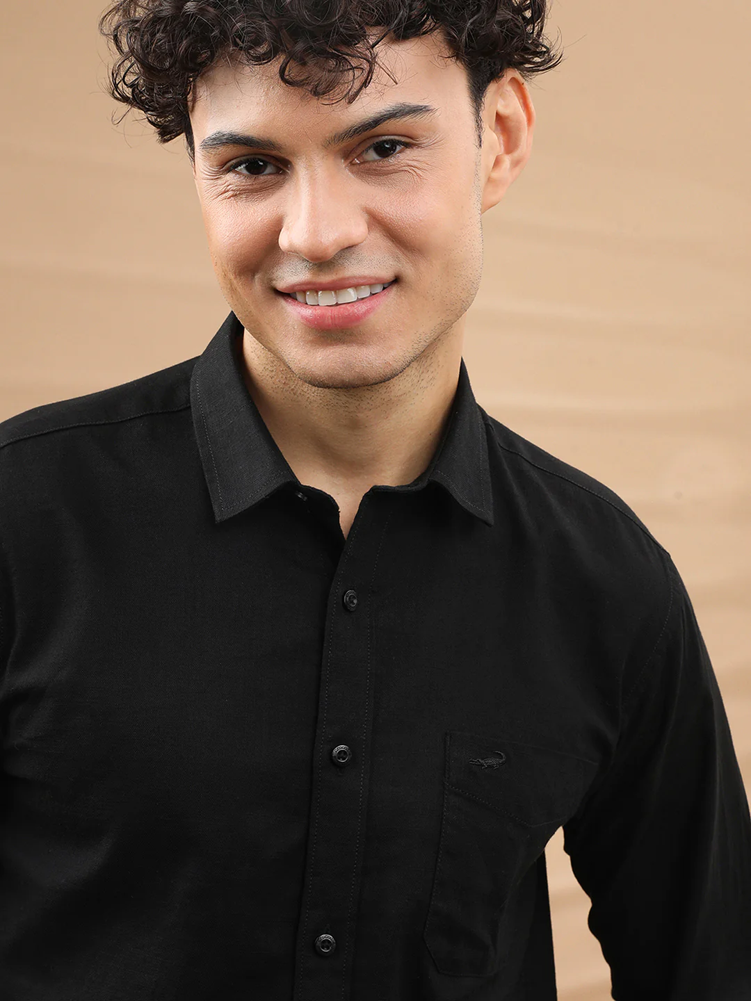 100% Cotton Textured Casual Shirt Black