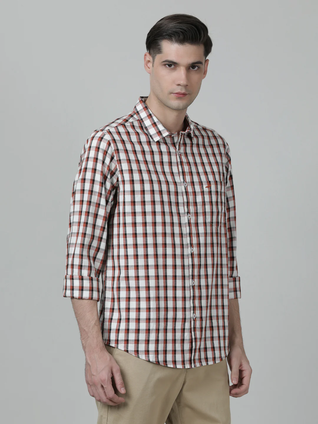 Brick Red Checked Full Sleeve 100% Cotton Shirt