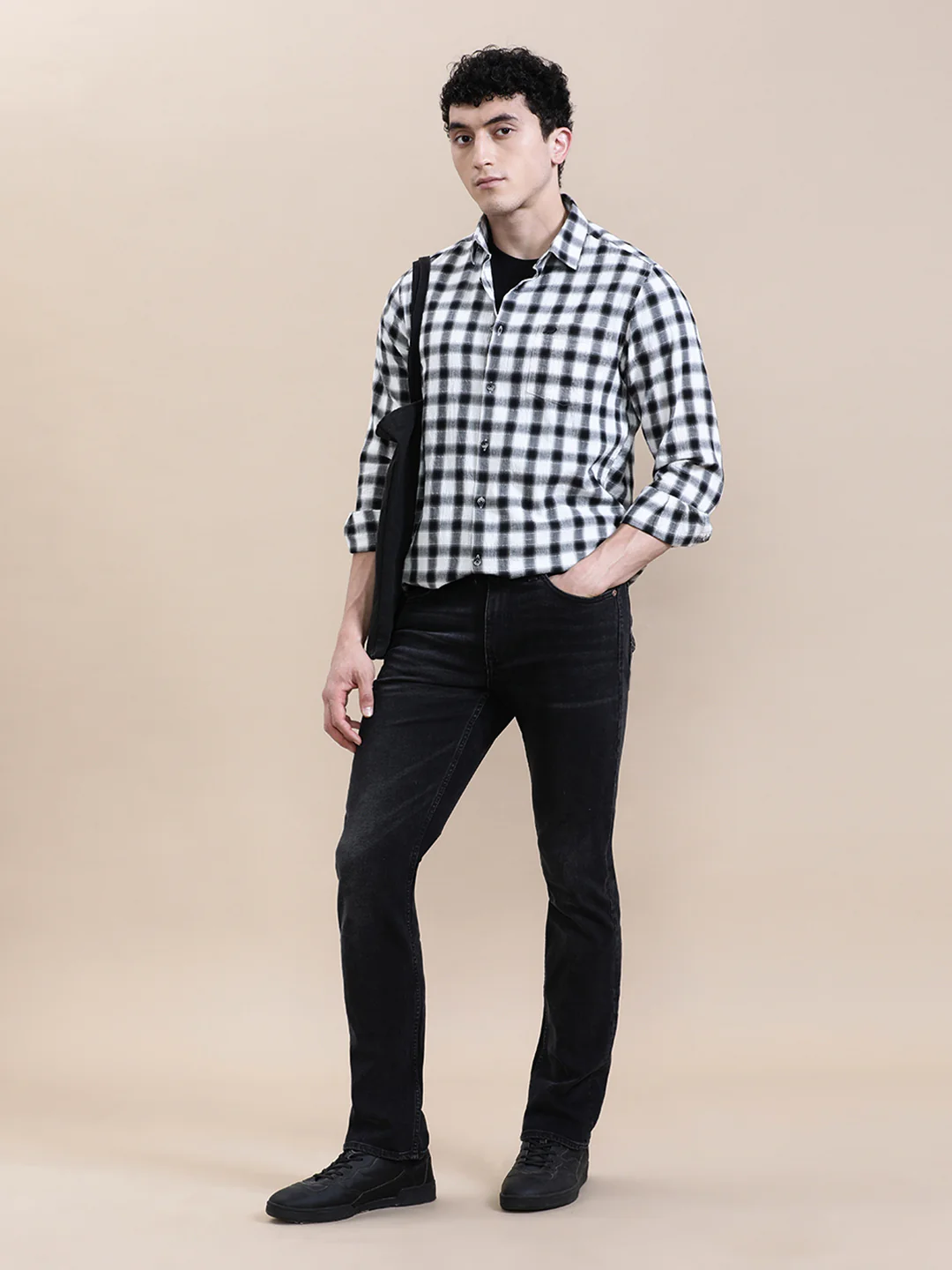 Crinkled Effect Checked Full Sleeve Shirt