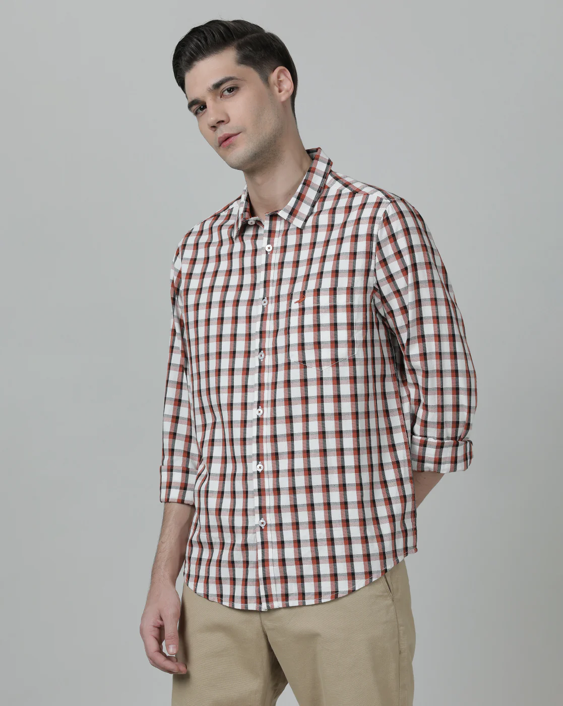 Brick Red Checked Full Sleeve 100% Cotton Shirt