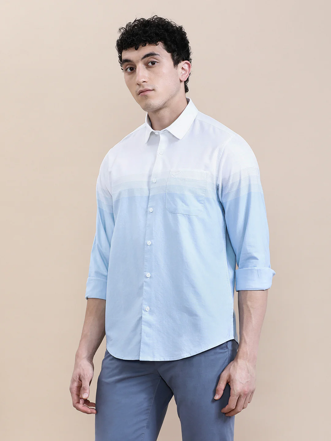 White Engineered Stripe Full Sleeve Shirt