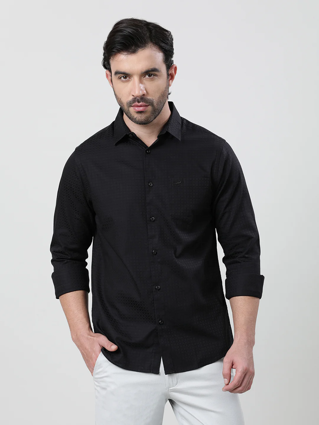 Black Solid Casual Full Sleeve 100% Cotton Shirt