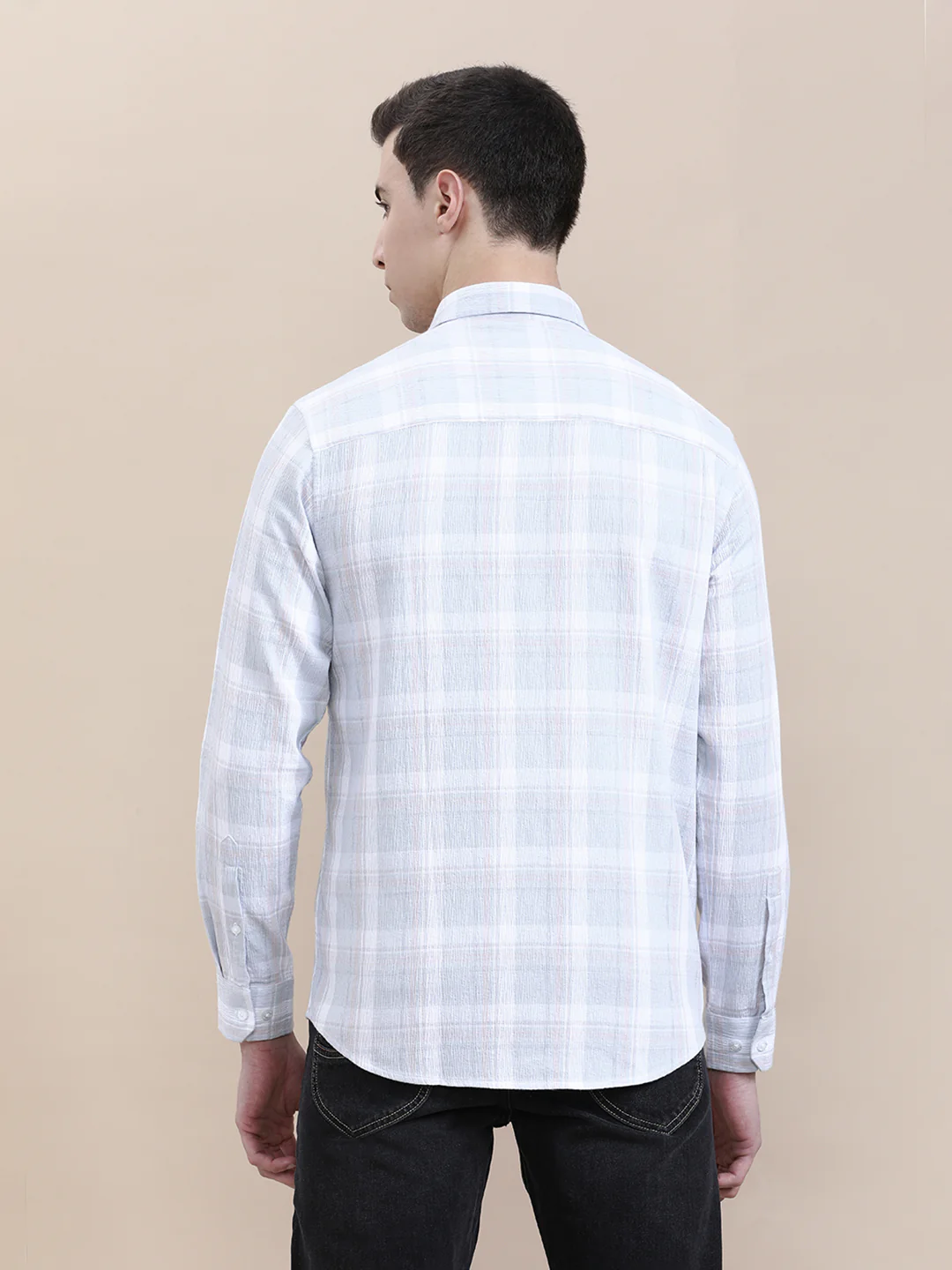 Textured Blue Checkered Comfort Fit Shirt