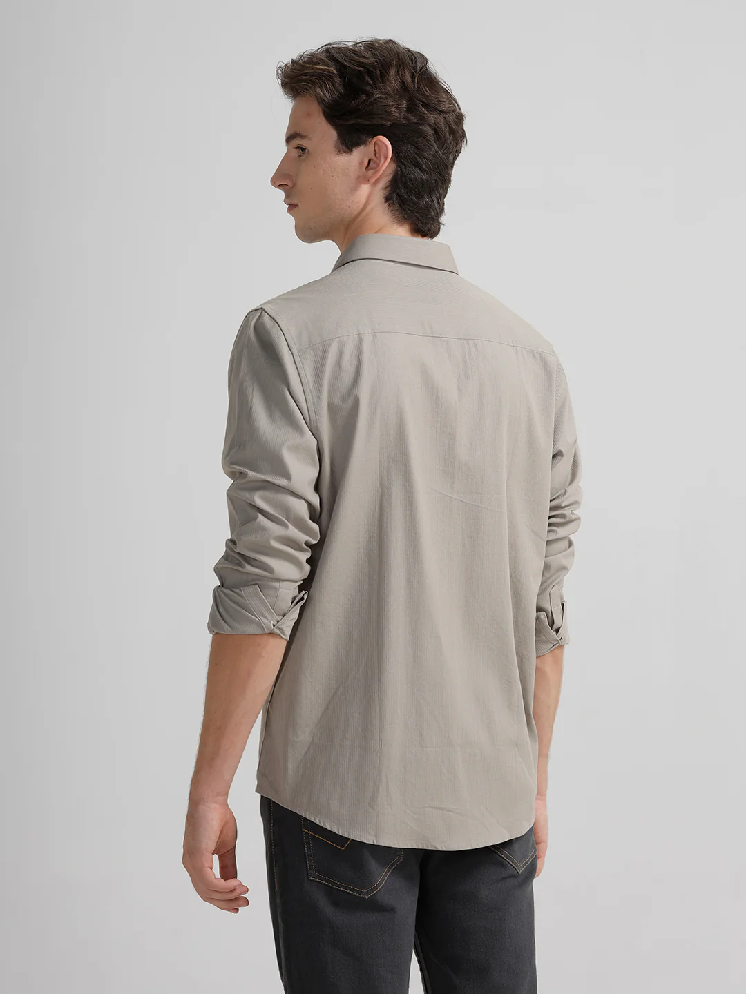 Self Stripe Smart Stretch Grey Shirt
