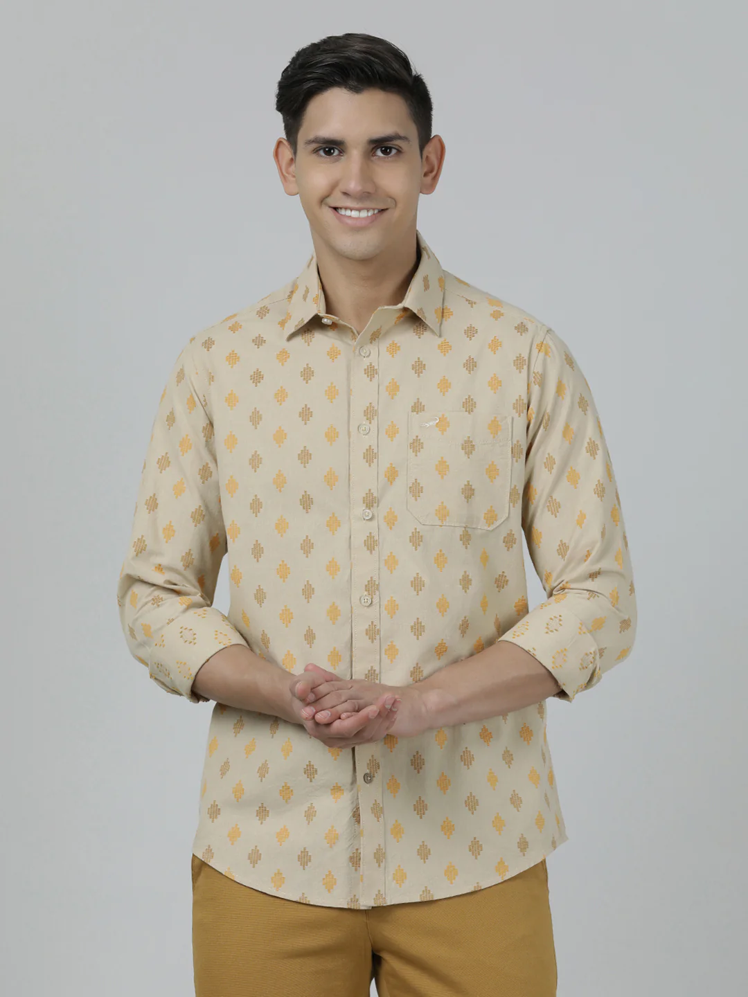 Beige Printed Full Sleeve Shirt