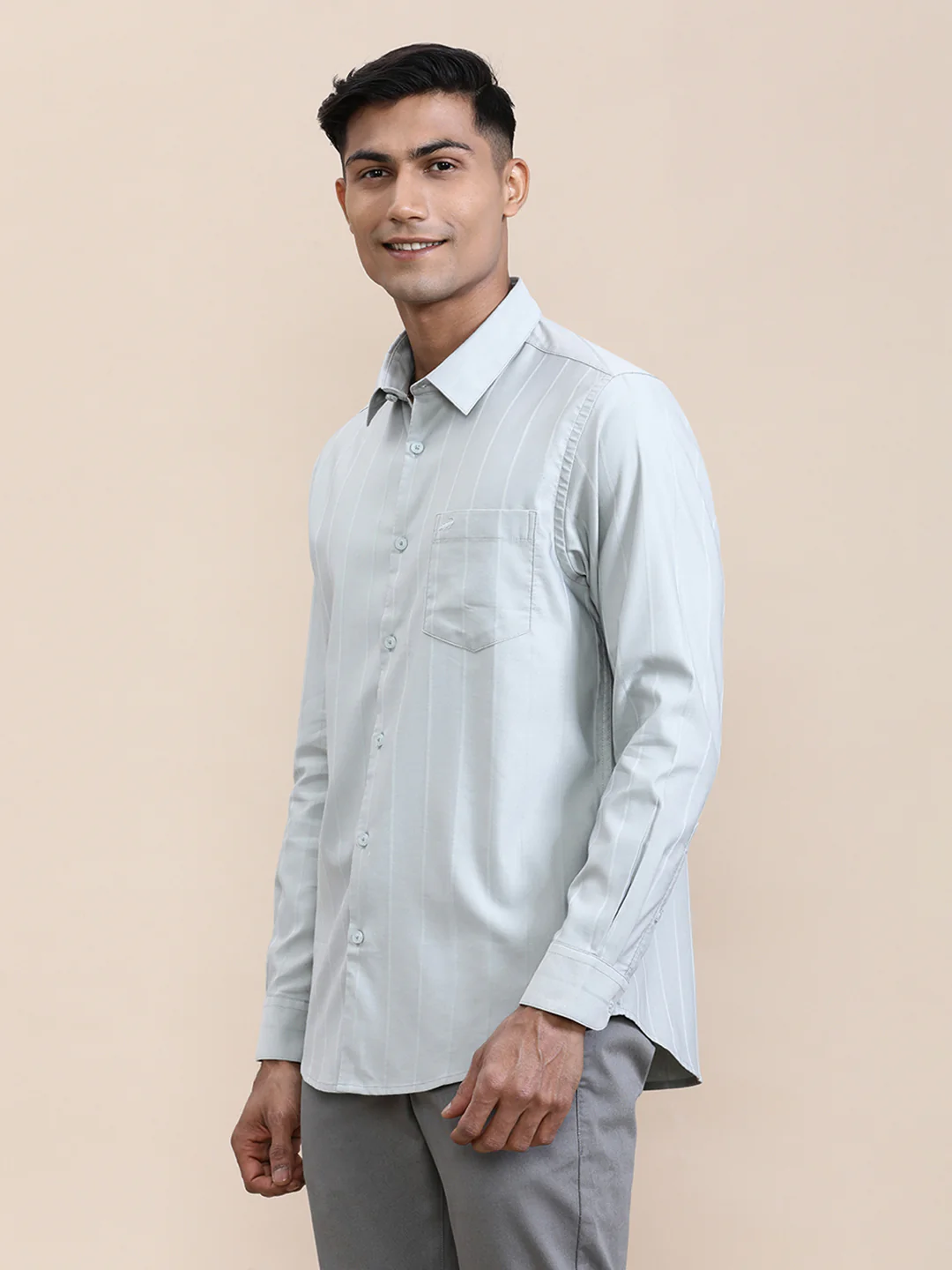 Elegant Self-Stripe Stretch Shirt Green