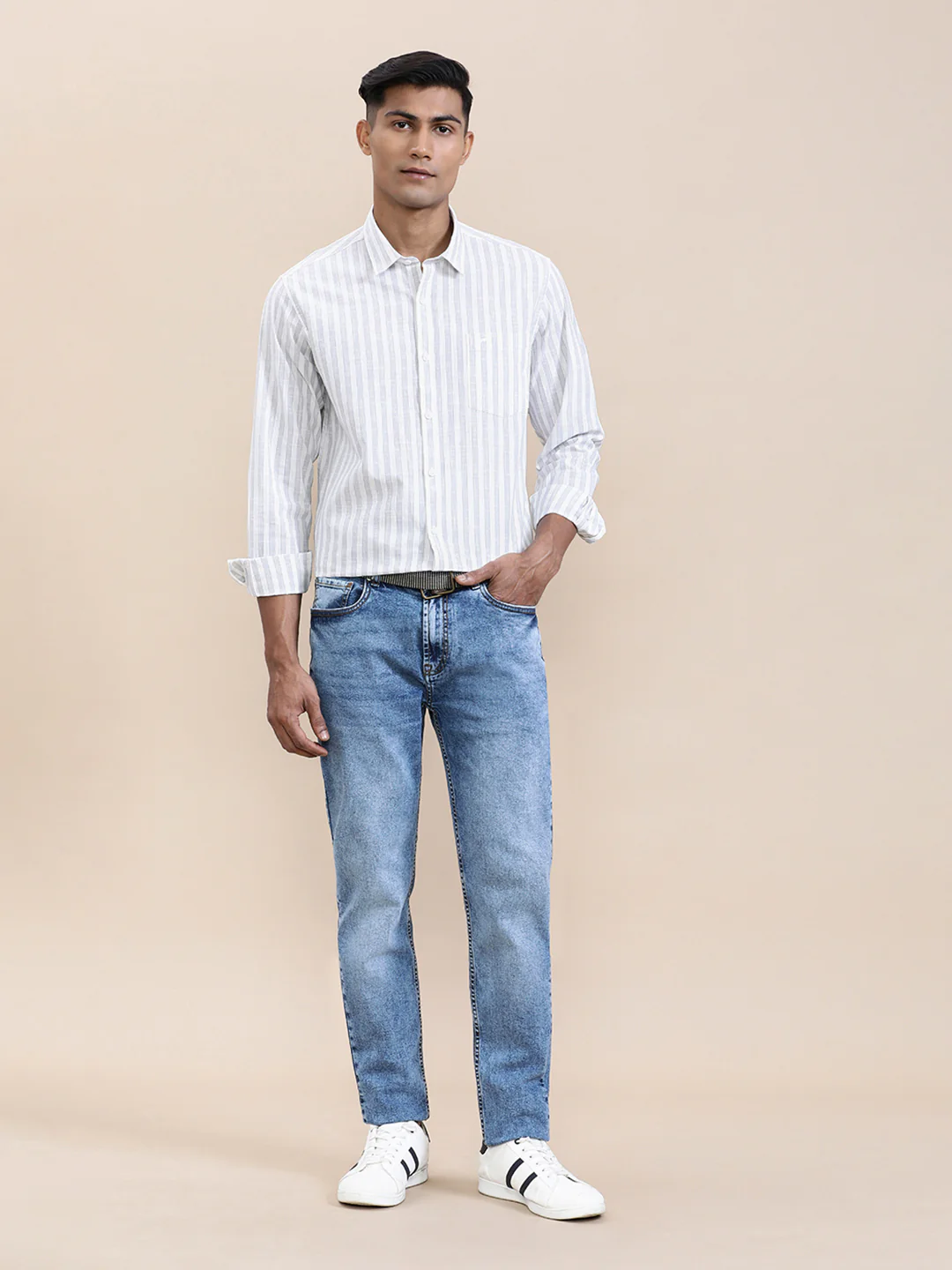 Stripe Textured Comfort Fit Shirt Purple