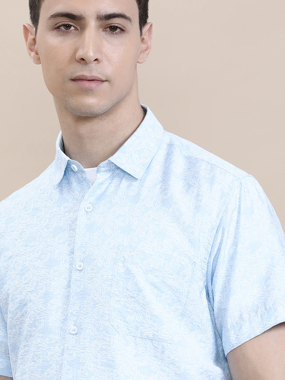 Printed Crinkled Effect Fluid Half Sleeve Shirt