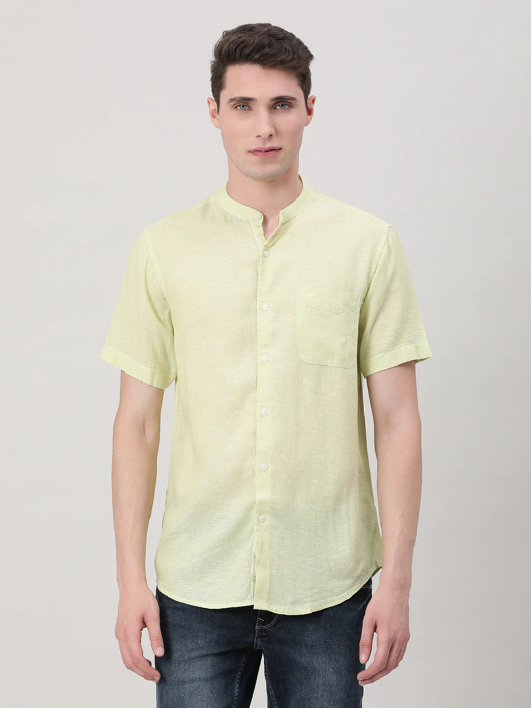Light Green Solid Half Sleeve Shirt