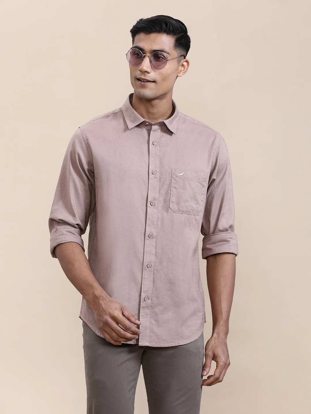 Pure Cotton Textured Full Sleeve Shirt Pink