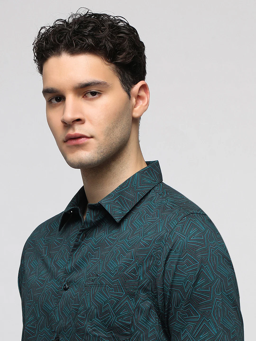 Green Abstract Print Premium Textured Shirt