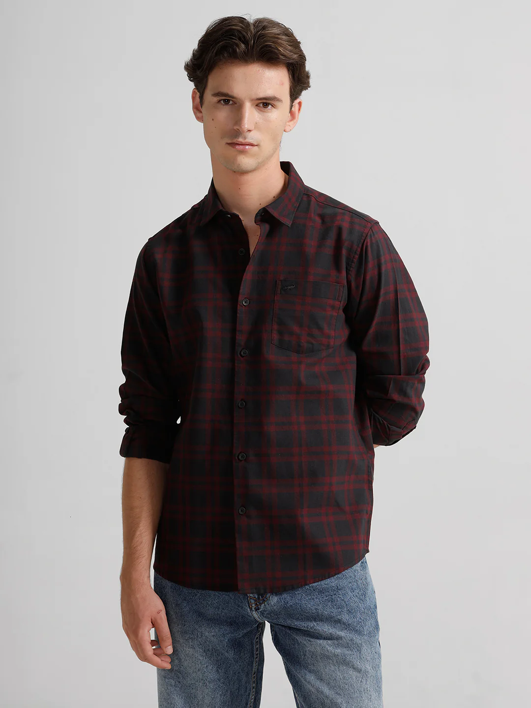 100% Cotton Muted Checks Red Shirt