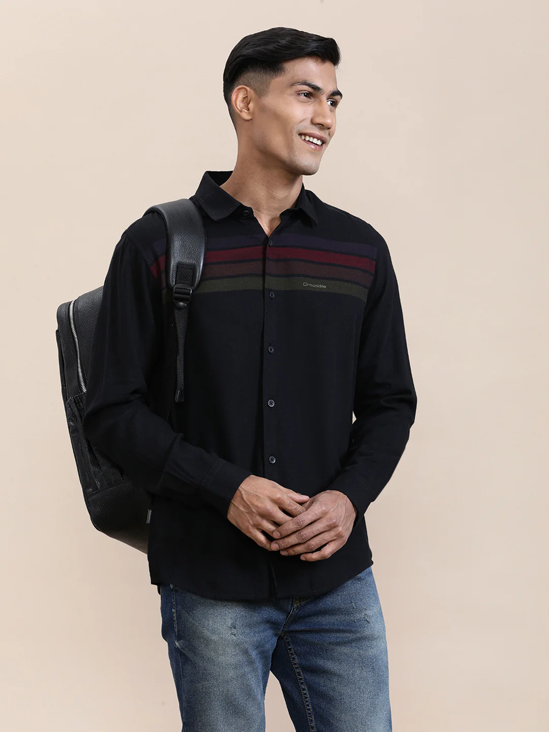 Sleek Black Striped Comfort Fit Shirt