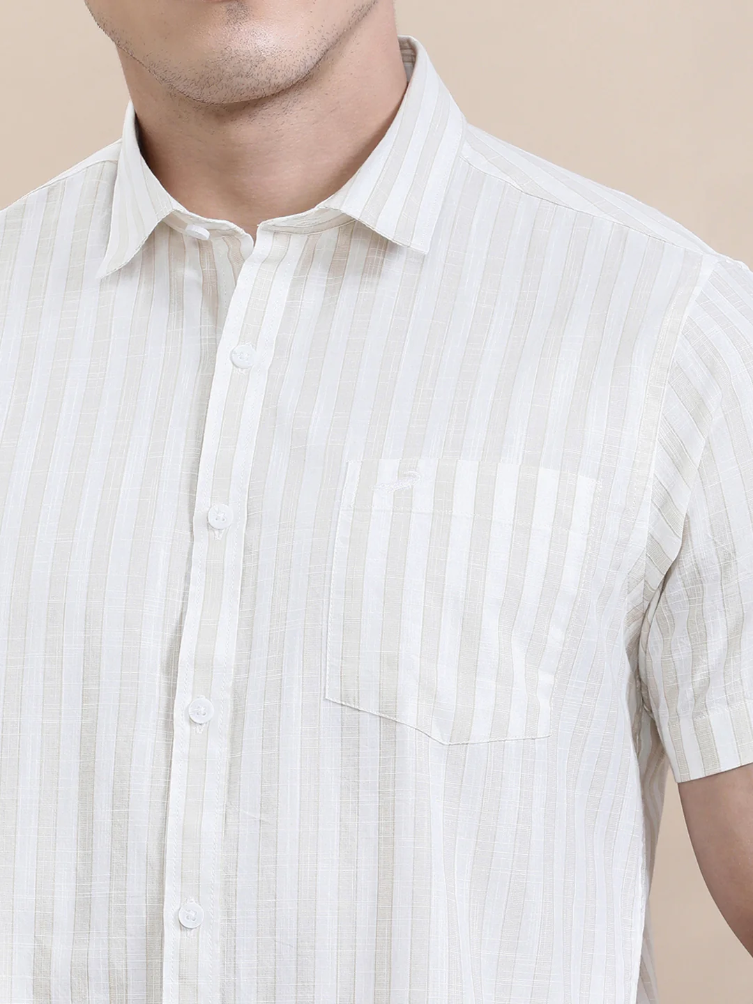 Stripe Textured Comfort Fit Beige Shirt