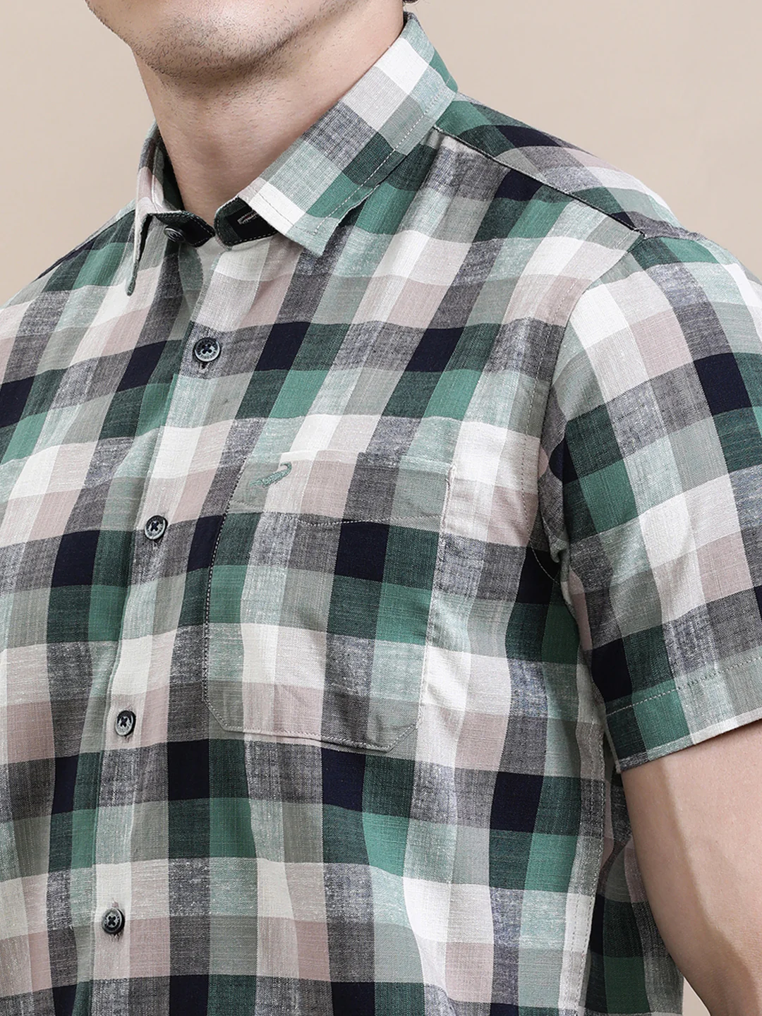 Casual Green Checkered Half Sleeve Shirt