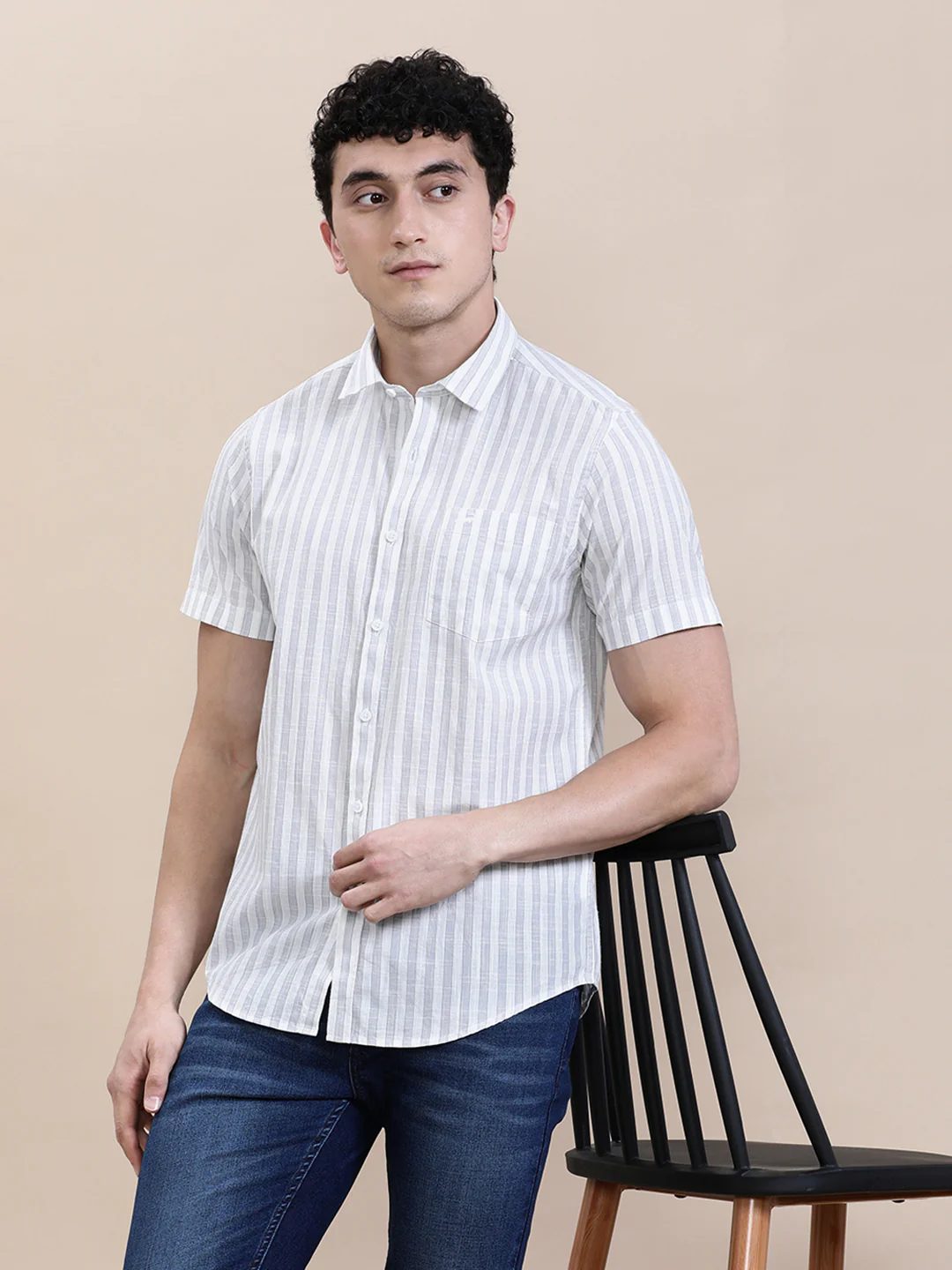 Stripe Textured Comfort Fit Purple Shirt