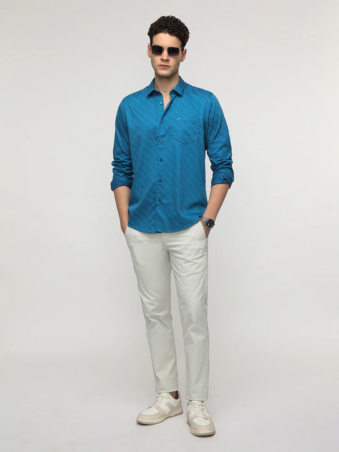 Teal Abstract Print Satin Shirt