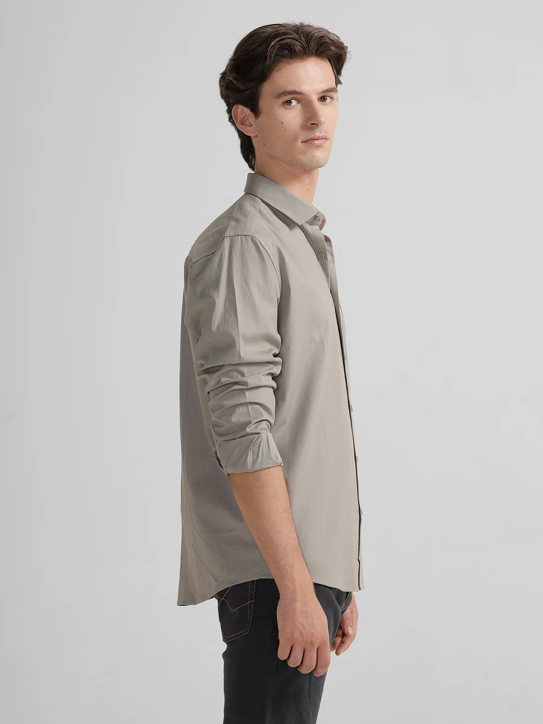 Self Stripe Smart Stretch Grey Shirt