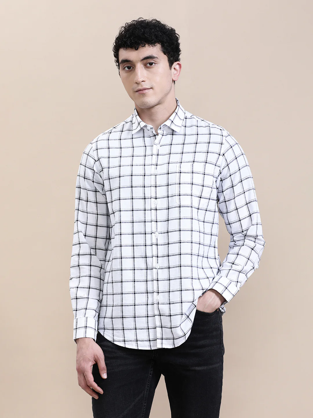 Linen Blend Checked Full Sleeve Shirt