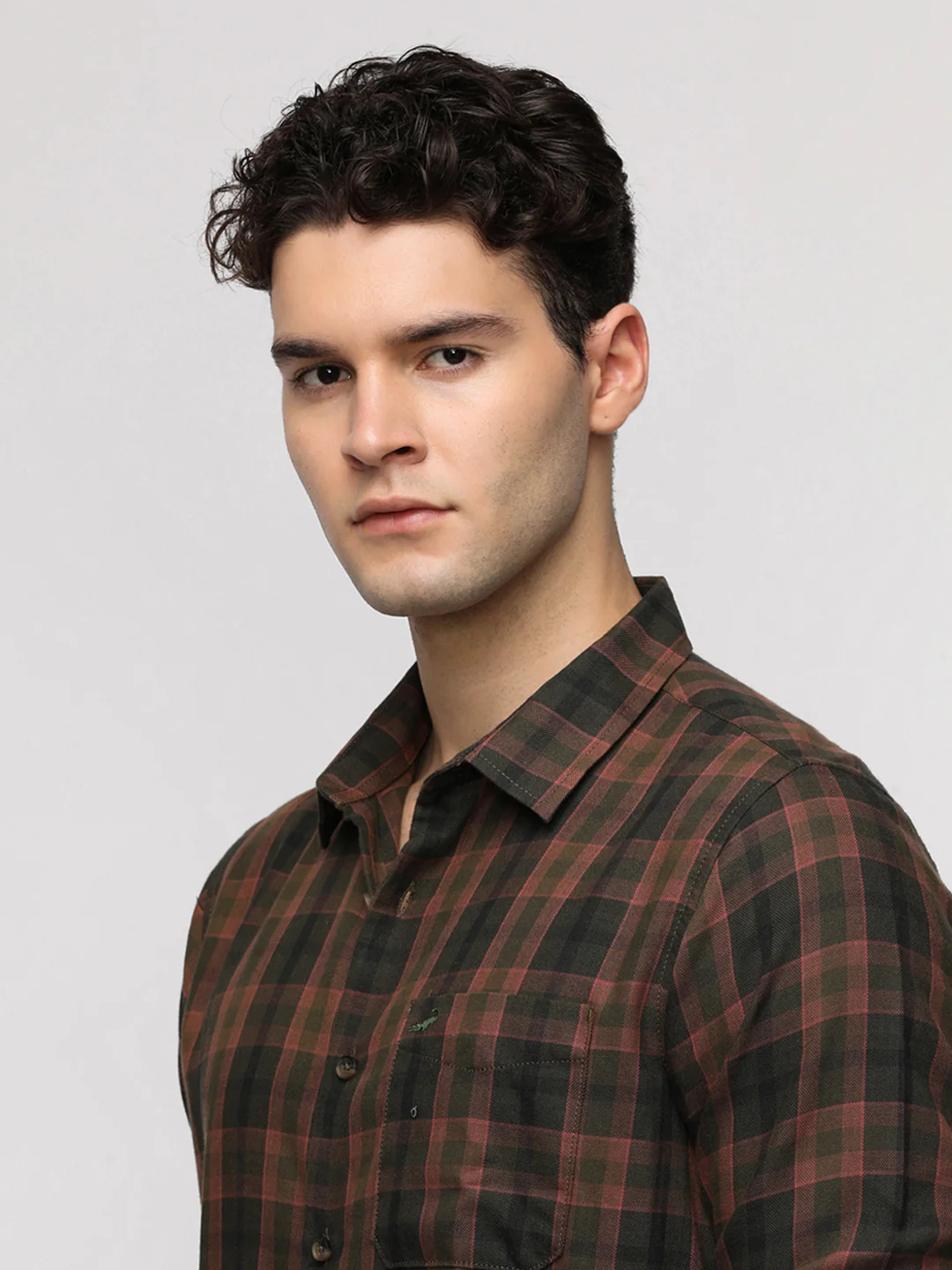 Olive Cotton Blend Checked Shirt