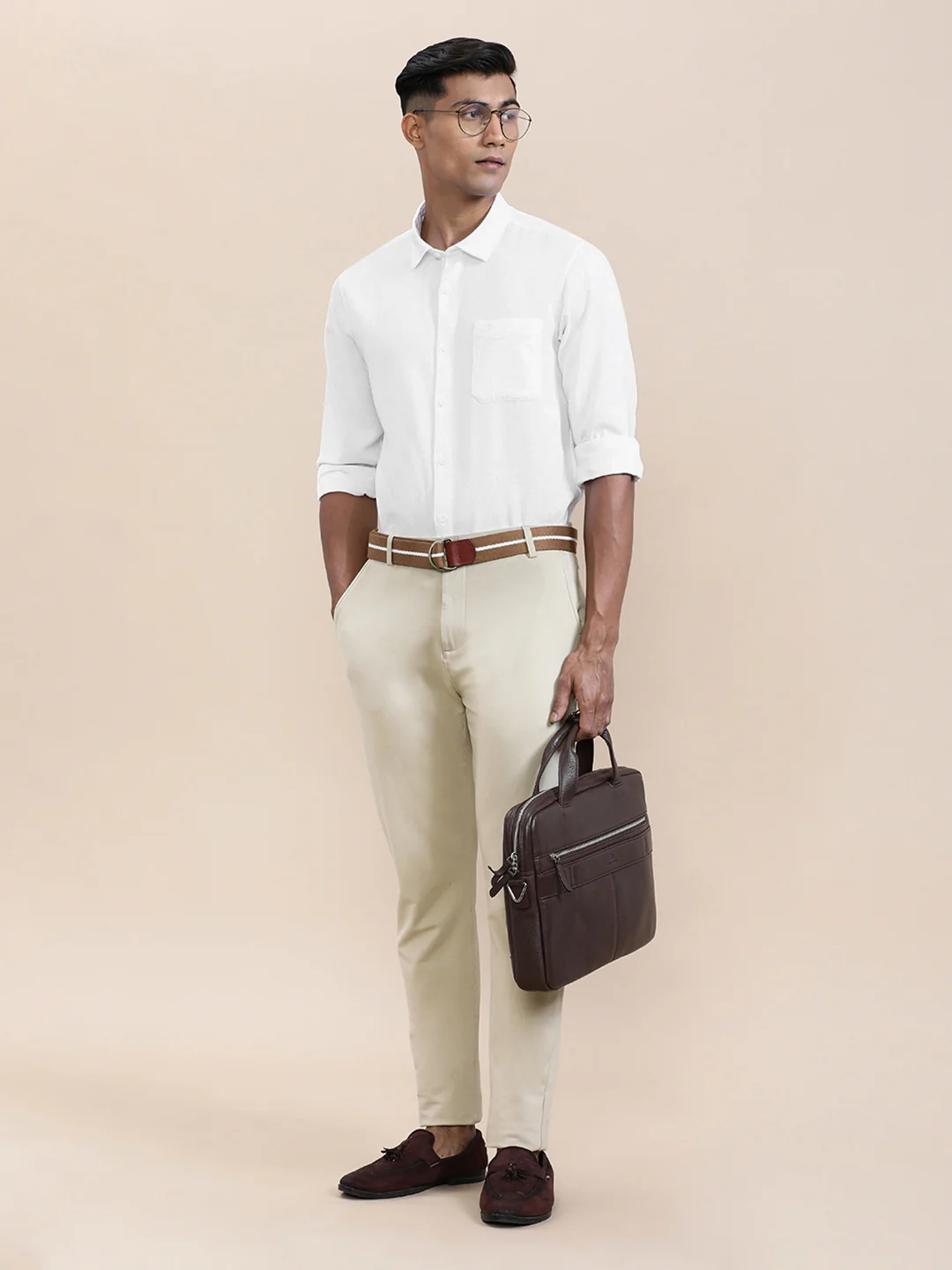 Cotton Textured Full Sleeve Shirt White