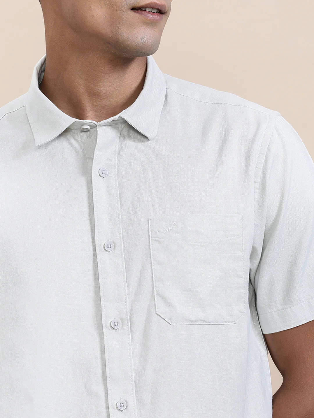 Pure Cotton Textured Half Sleeve White Shirt