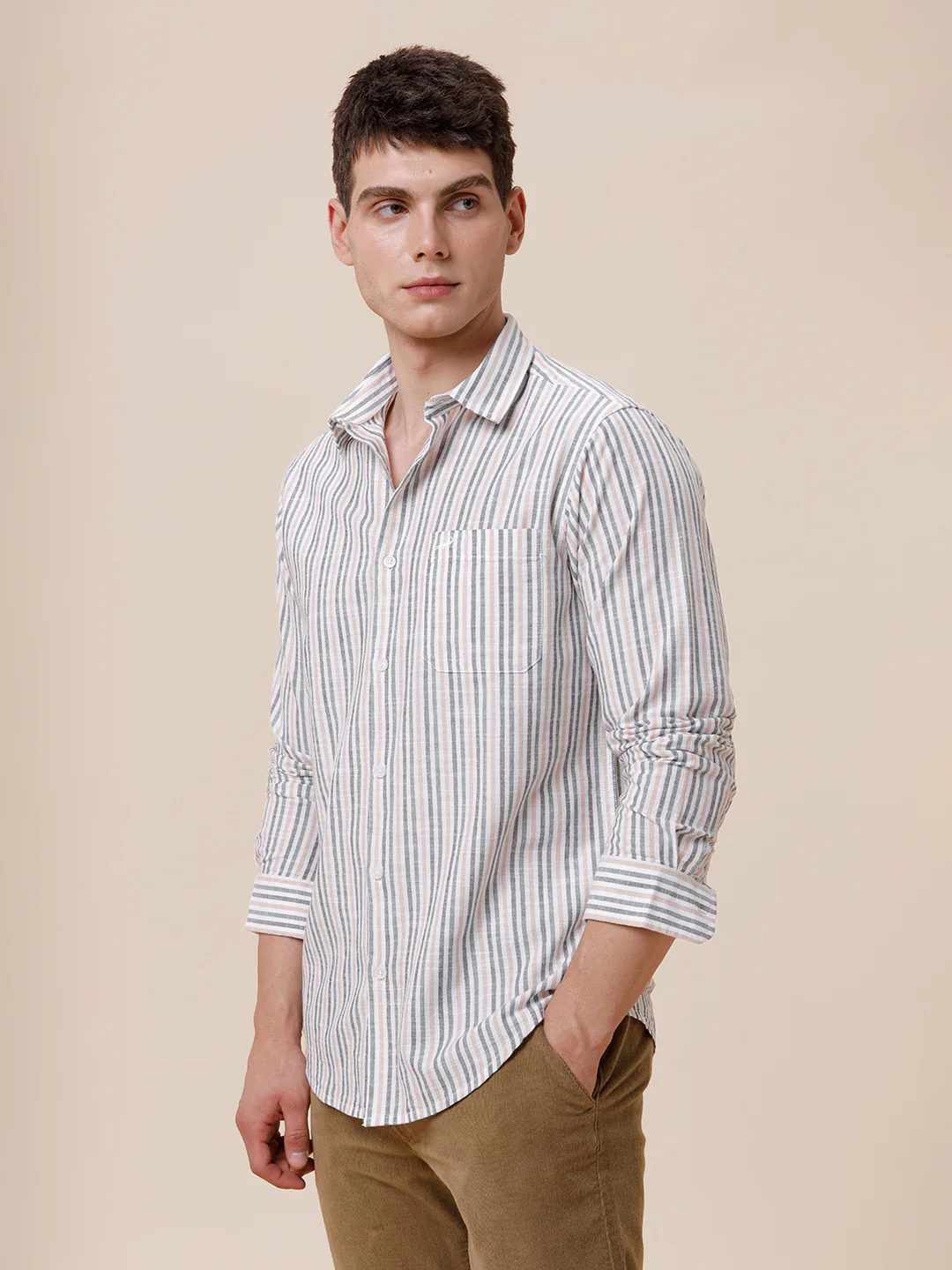 Cotton Textured Multi Colour Stripe Shirt