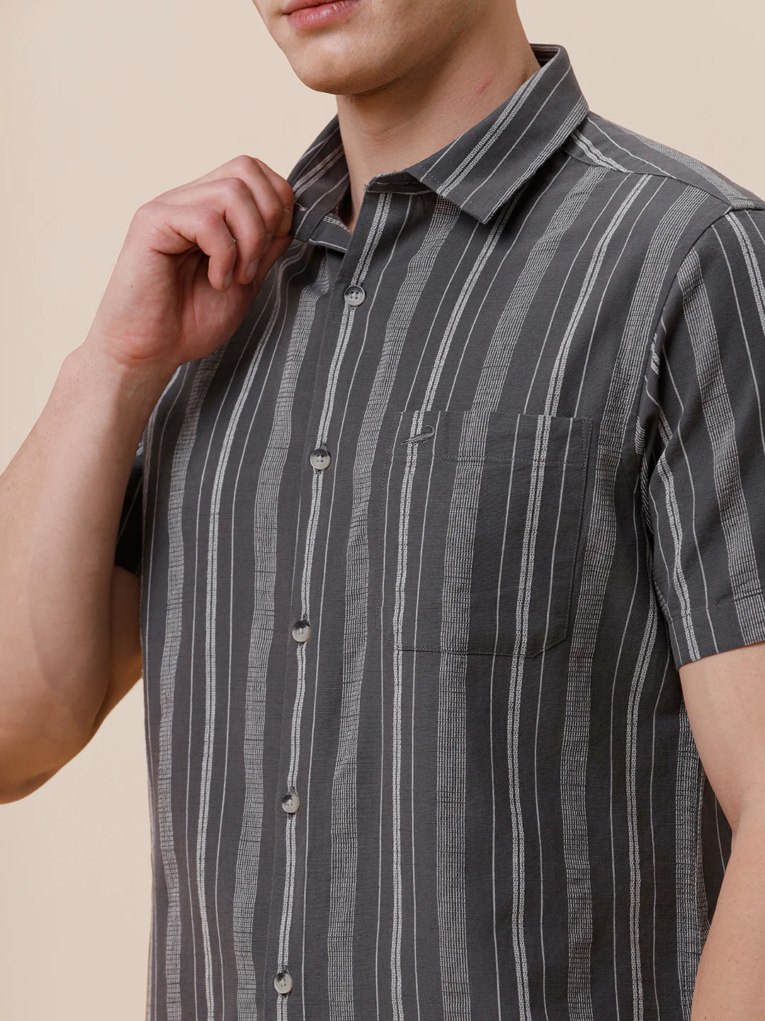 Cotton Textured Stripe Grey Shirt