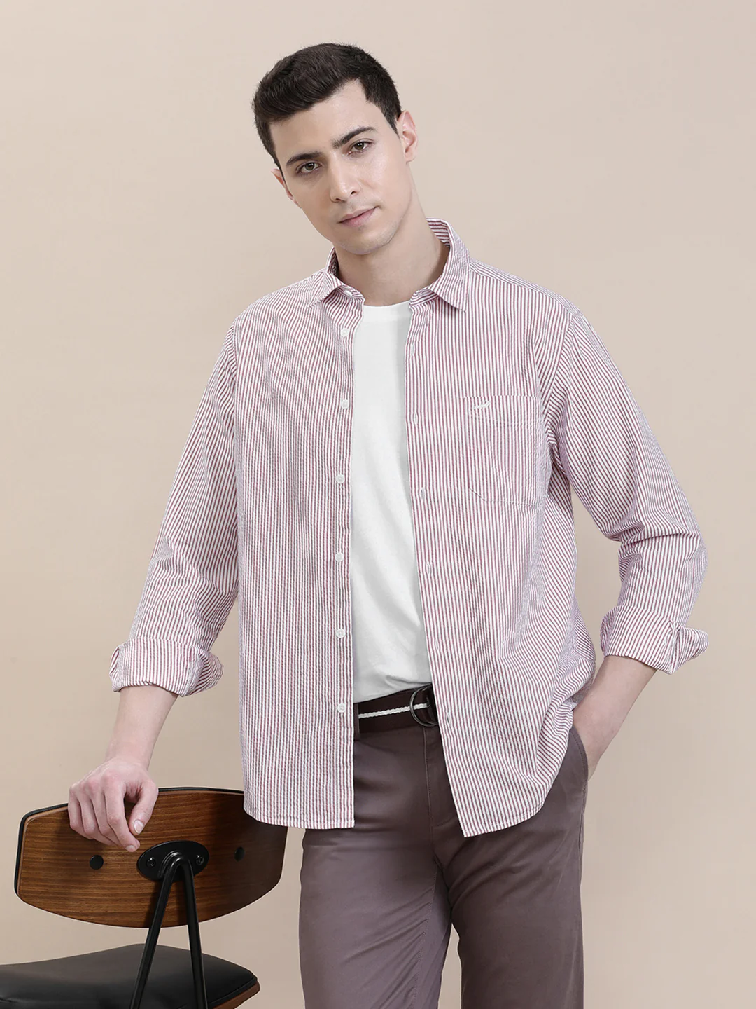 Cotton Seersucker Striped Full Sleeve Shirt