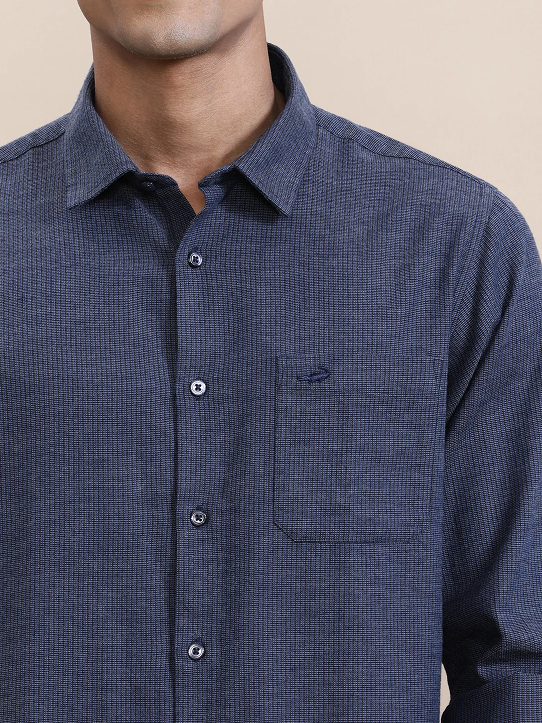 Classic Navy Cotton Micro Design Shirt