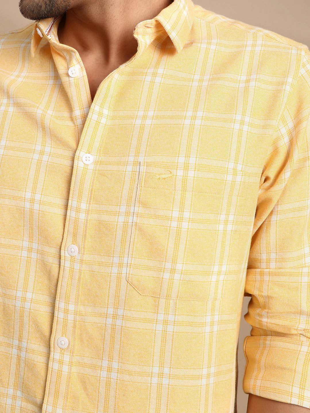 Casual Yellow Checked Full Sleeve 100% Cotton Shirt