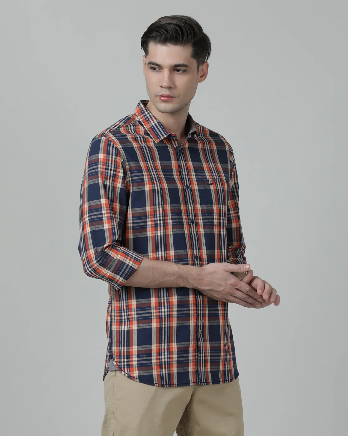 Checked Full Sleeve 100% Cotton Navy Shirt