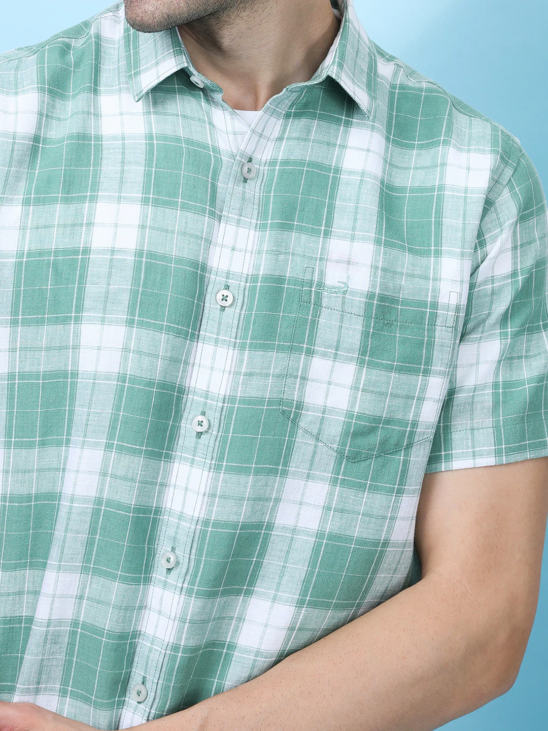 Linen Blend Check Shirt Green