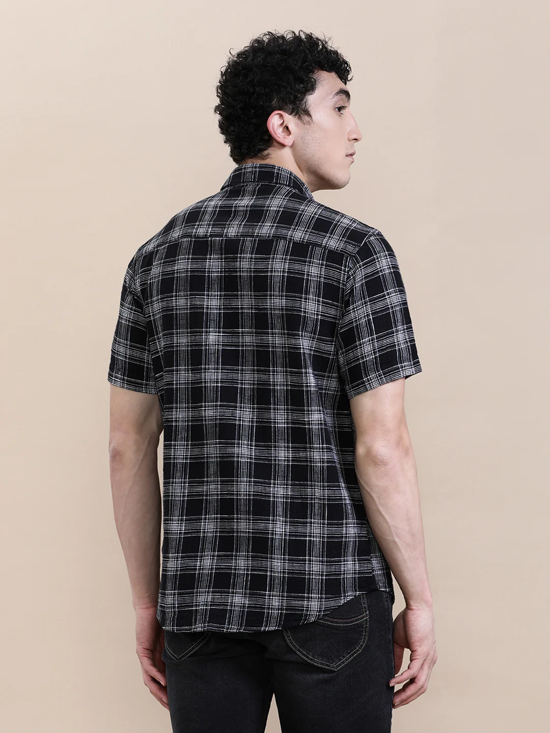 Cotton Textured Checked Half Sleeve Shirt