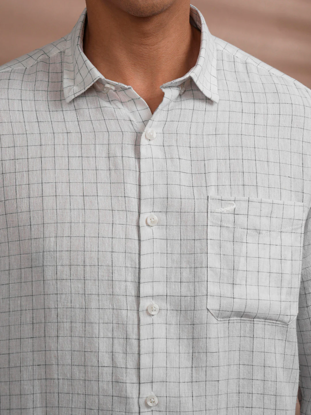 Linen Blend Window Check Shirt White