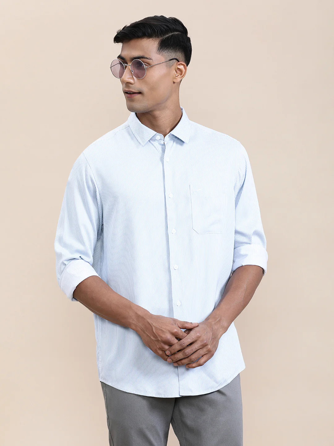 Luxury Soft Blue Stripe Fluid Shirt