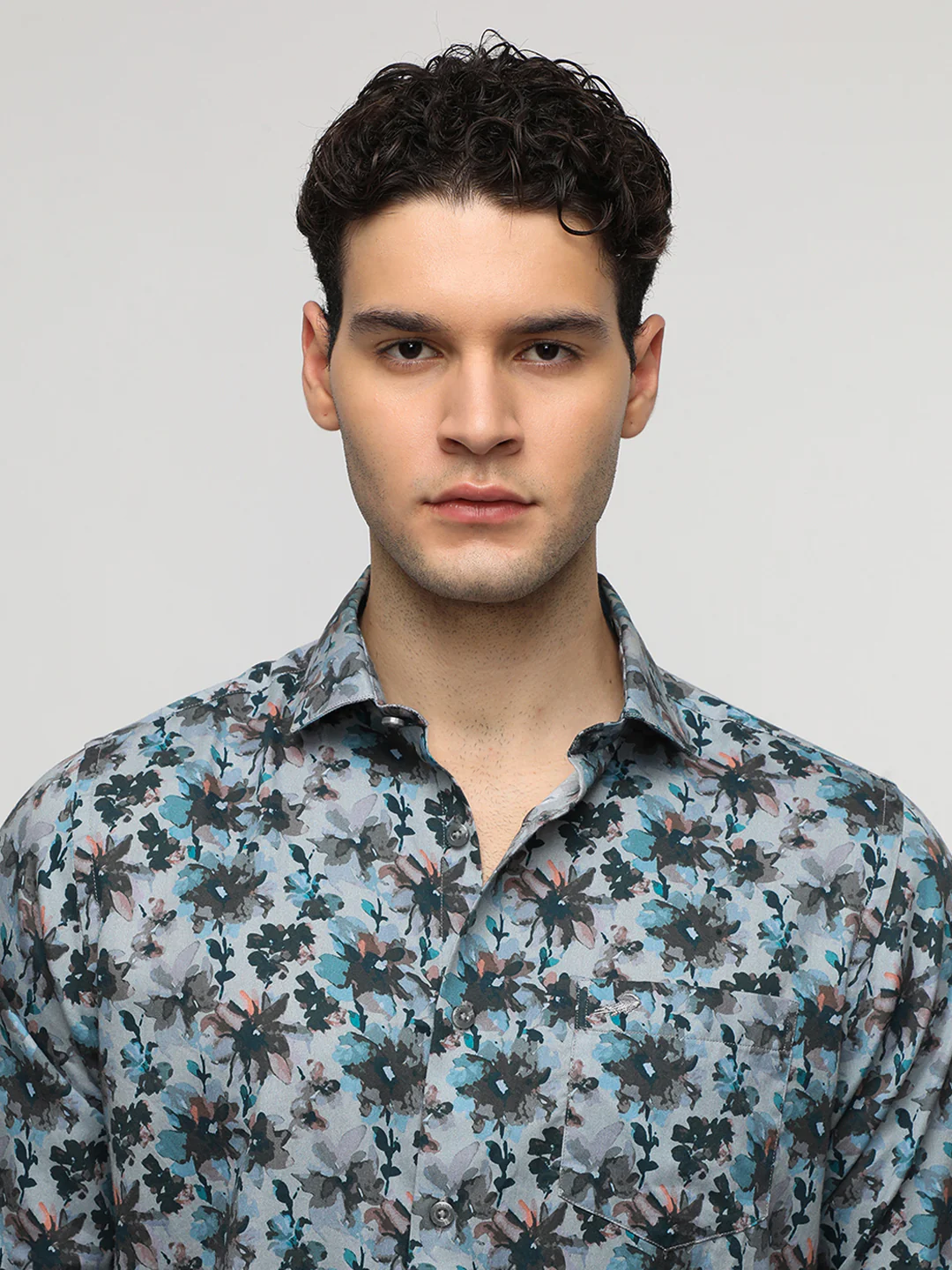Grey Exotic Floral Premium Printed Shirt