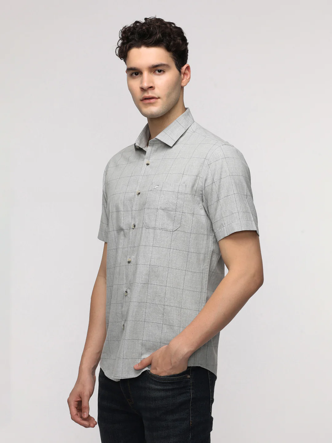 Light Grey Melange Checks Shirt