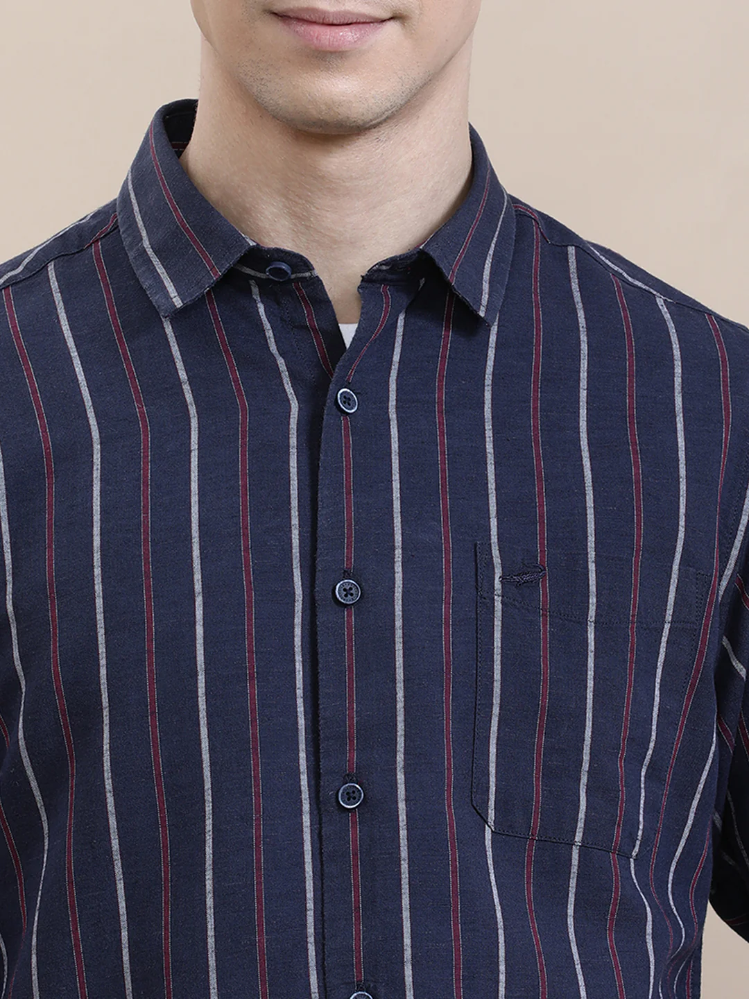 Linen Blend Striped Full Sleeve Shirt