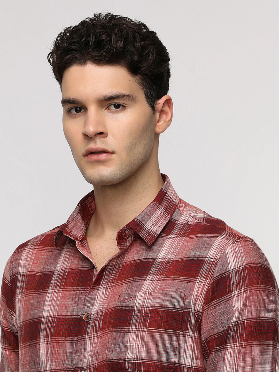 Red Textured Checks Shirt