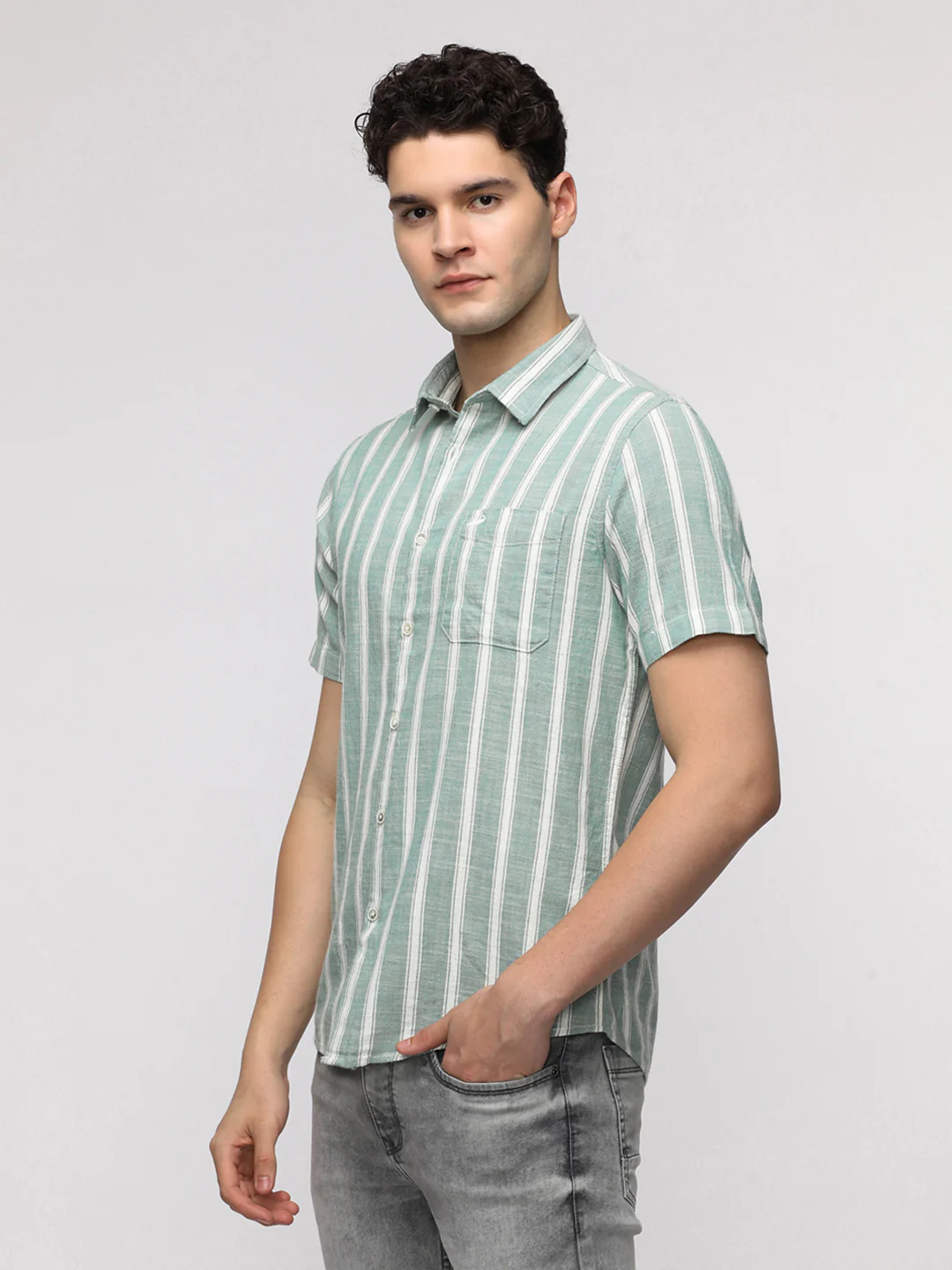 Green Stripe Textured Shirt