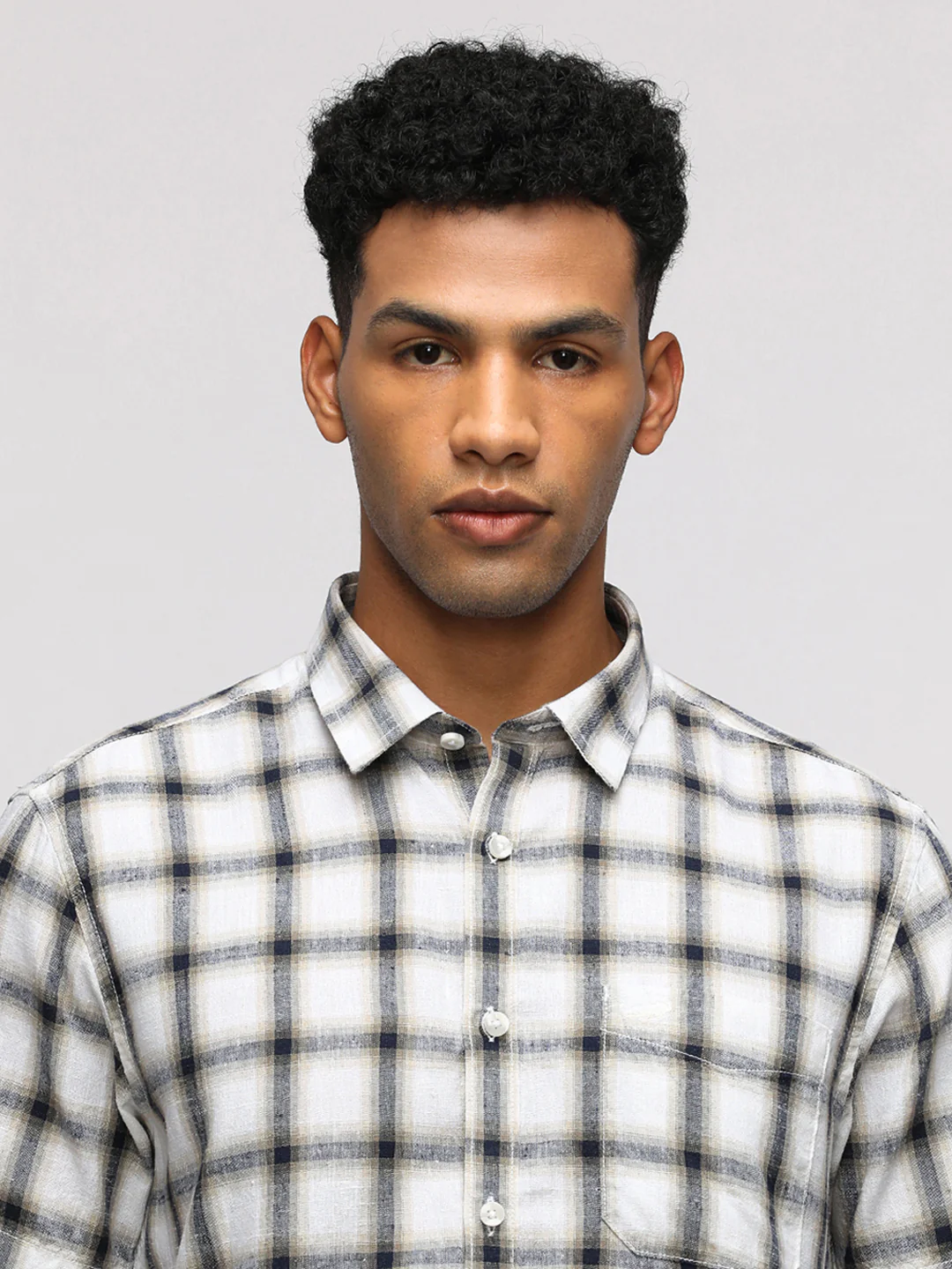 Half Sleeve Navy Checked Shirt for Sporty Style