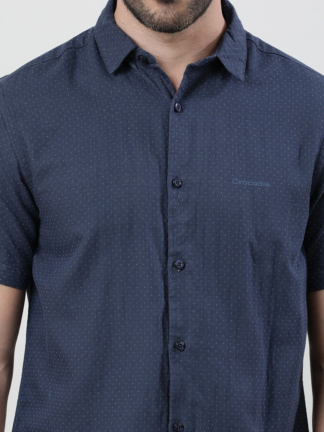 Navy Printed Half Sleeve Casual 100% Cotton Shirt