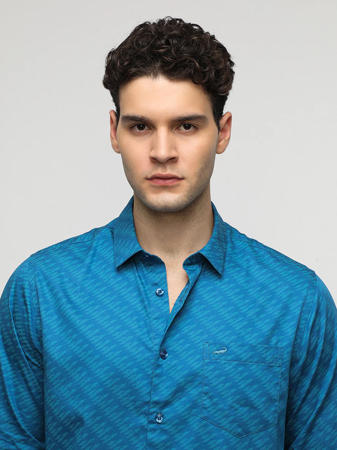 Teal Abstract Print Satin Shirt