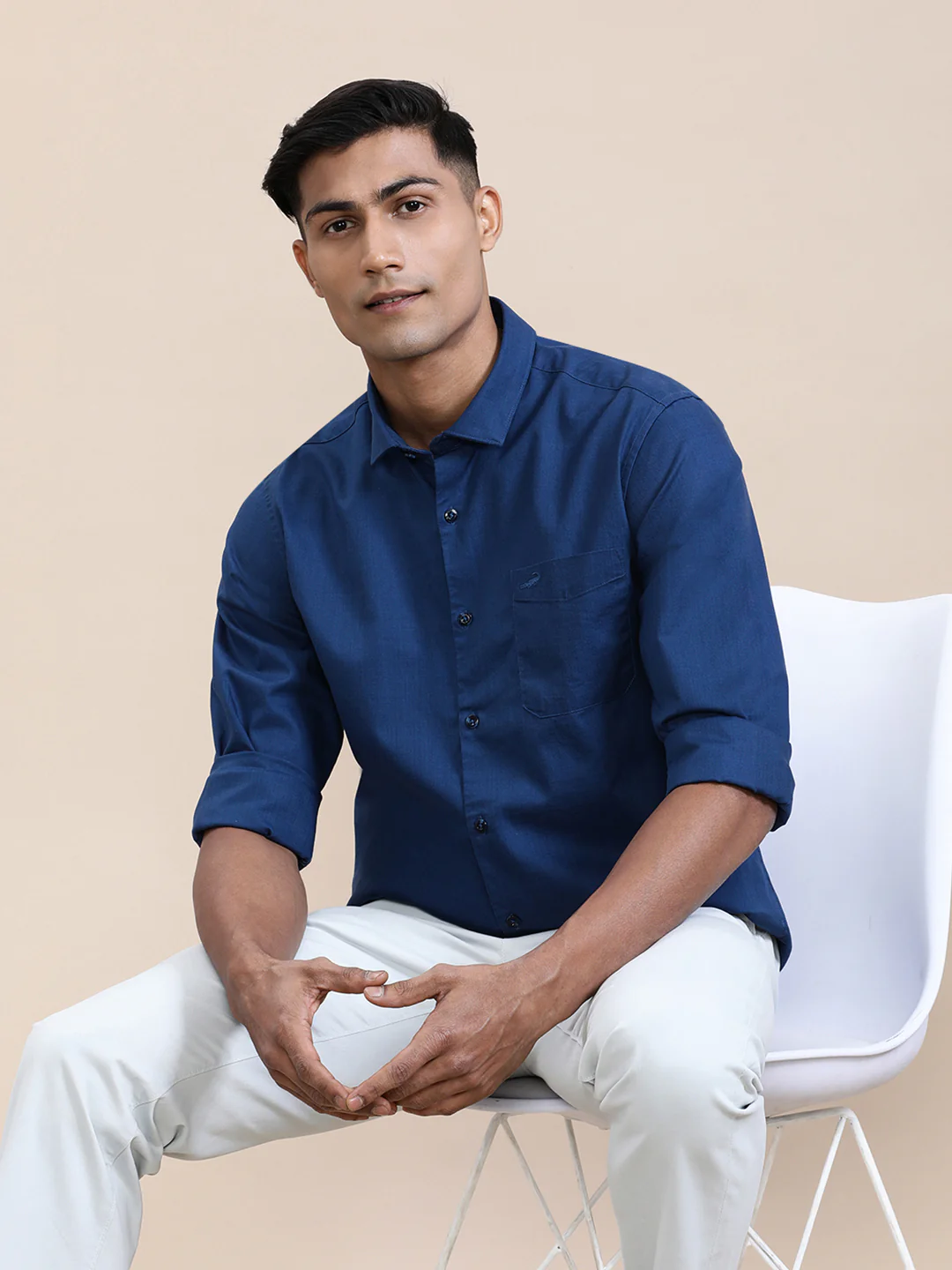 Navy Blue Mercerized Lyocell Blend Shirt