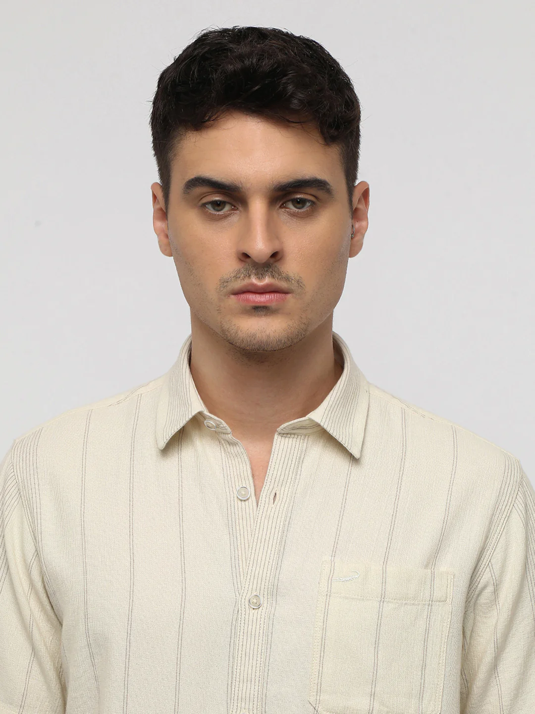 Ecru Cotton Stripe Textured Shirt