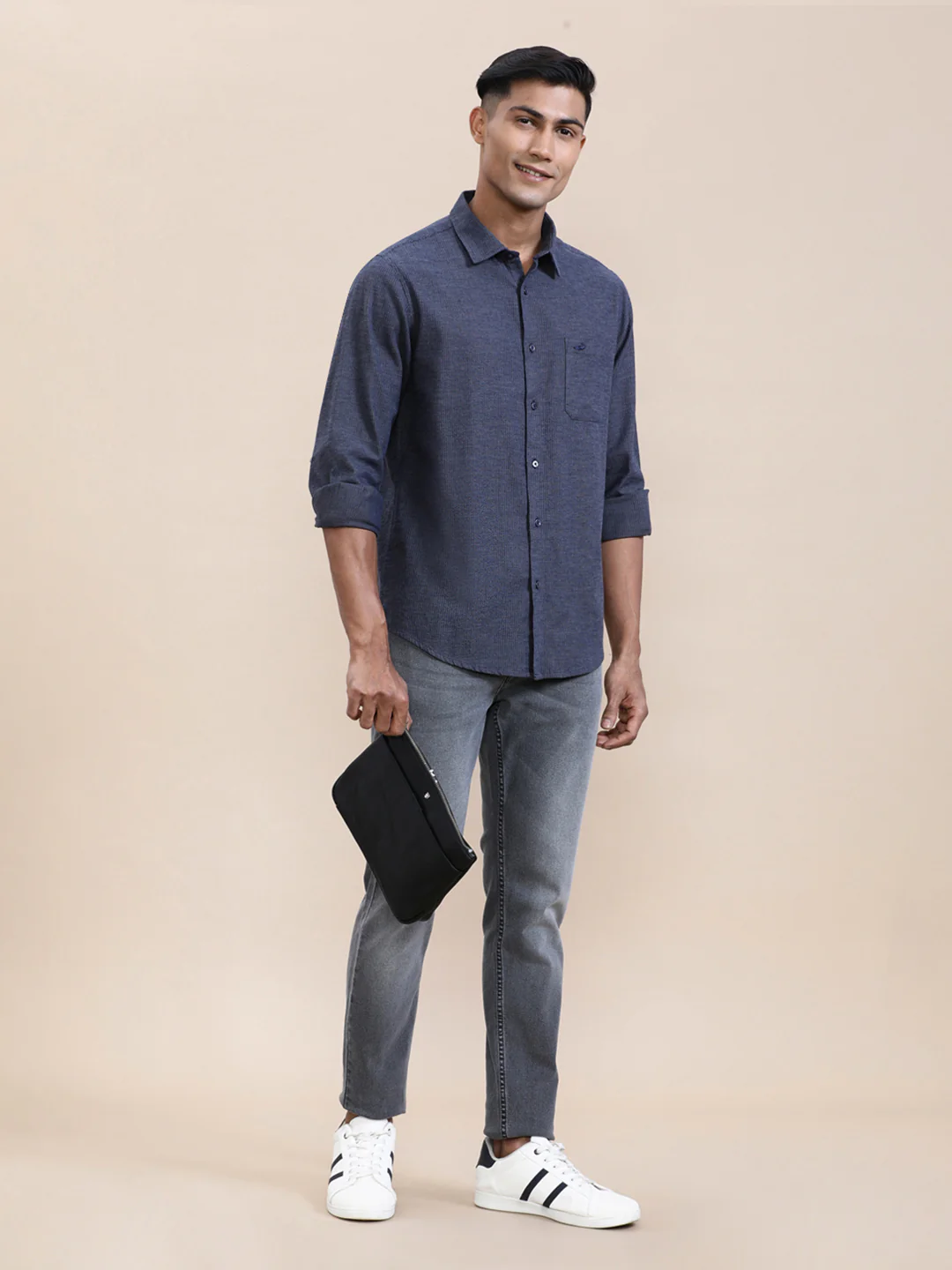 Classic Navy Cotton Micro Design Shirt